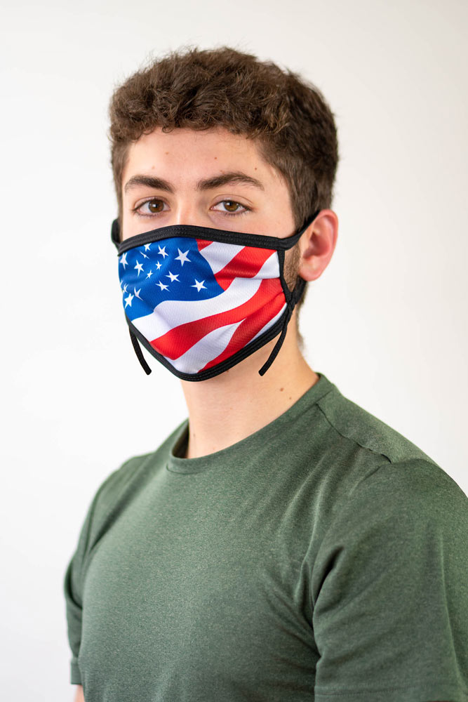 Sublimated face mask with US flag design.