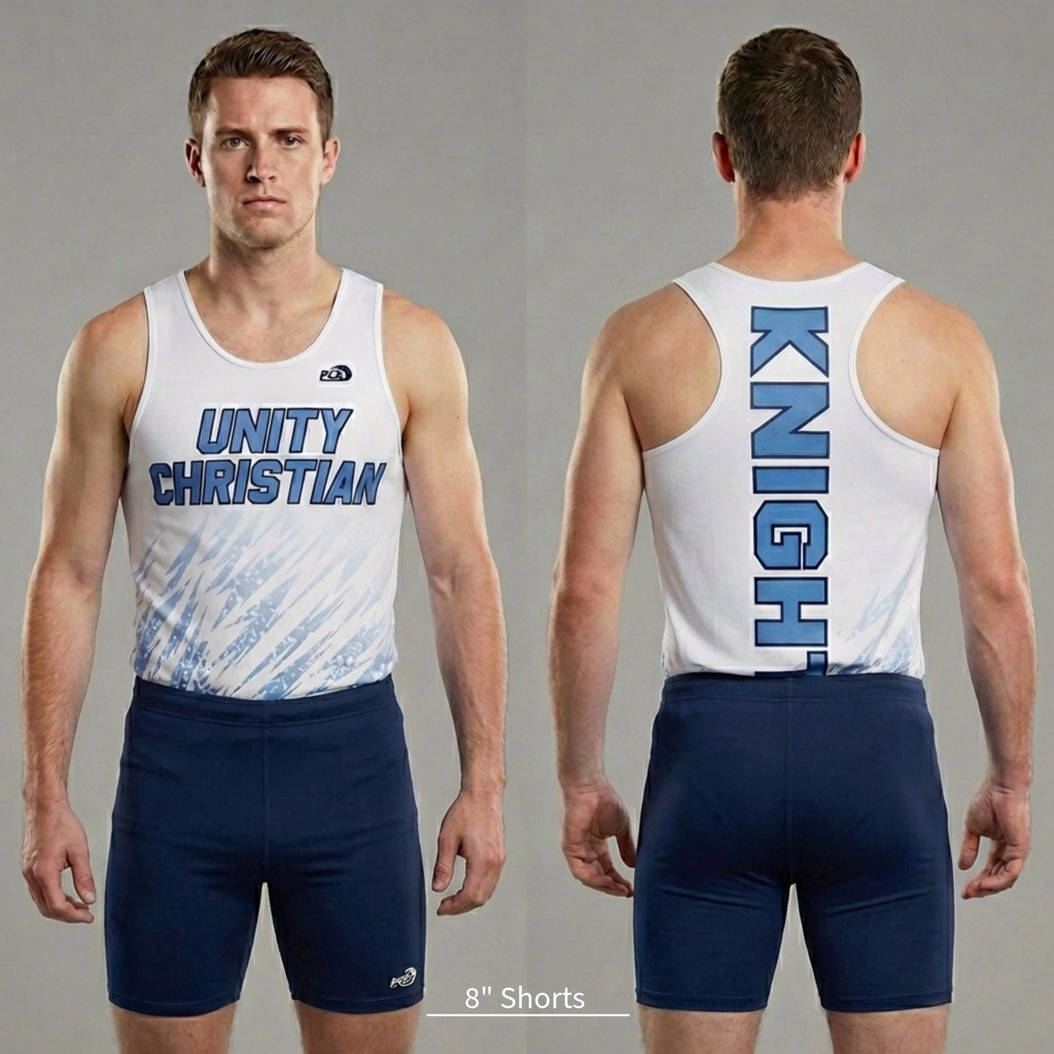 Track and field/cross country men's tight-fit shorts in 8" inseam.