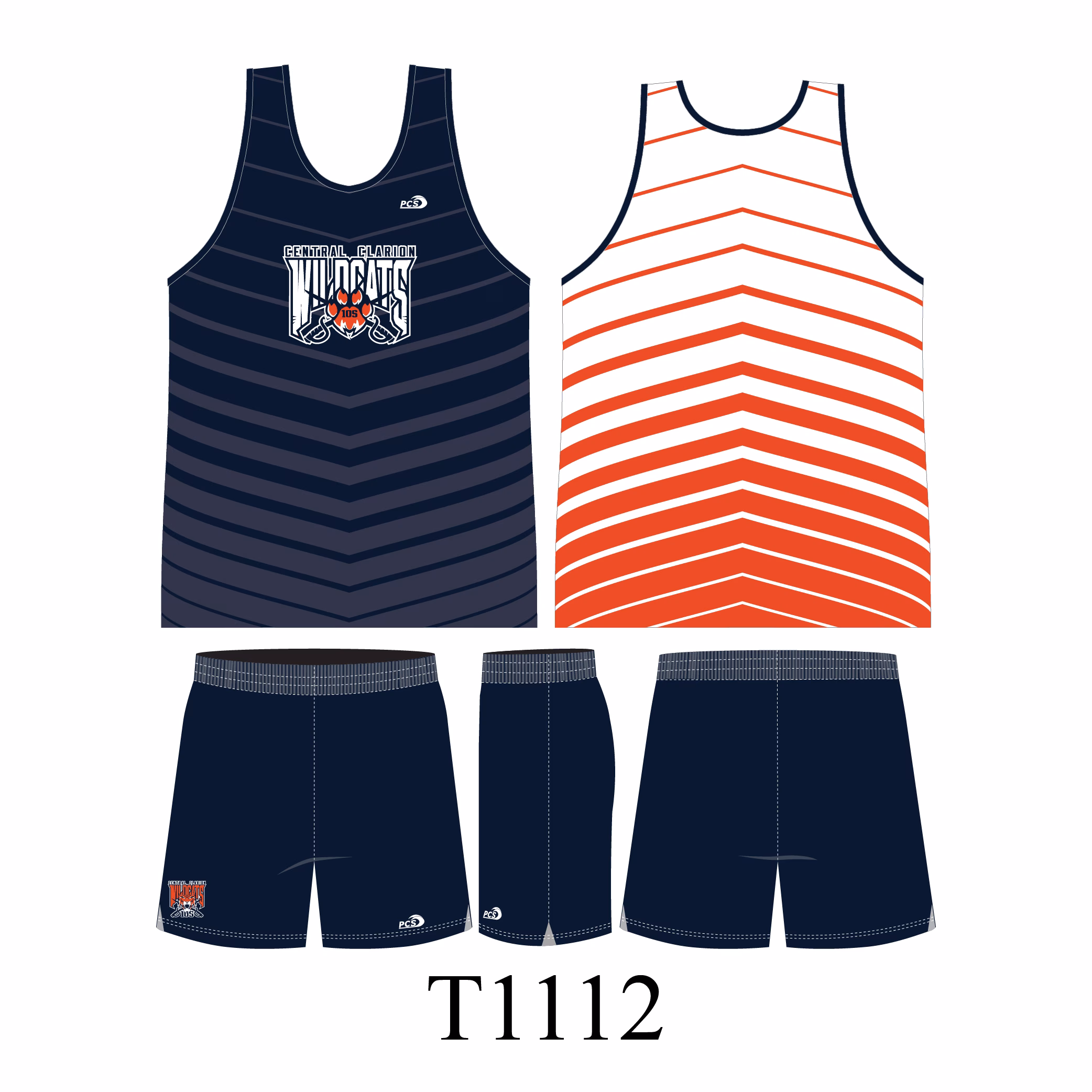 T1112 Sublimated track and field and cross country uniform loose-fit shirt. loose-fit shorts for high school sport, club, and sports teams. Available for men, women, and youth, Custom sublimated in USA.